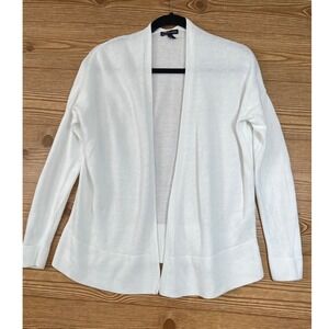 Eileen Fisher Cardigan Womens XS White Organic Linen Cotton Open Front Long Slee